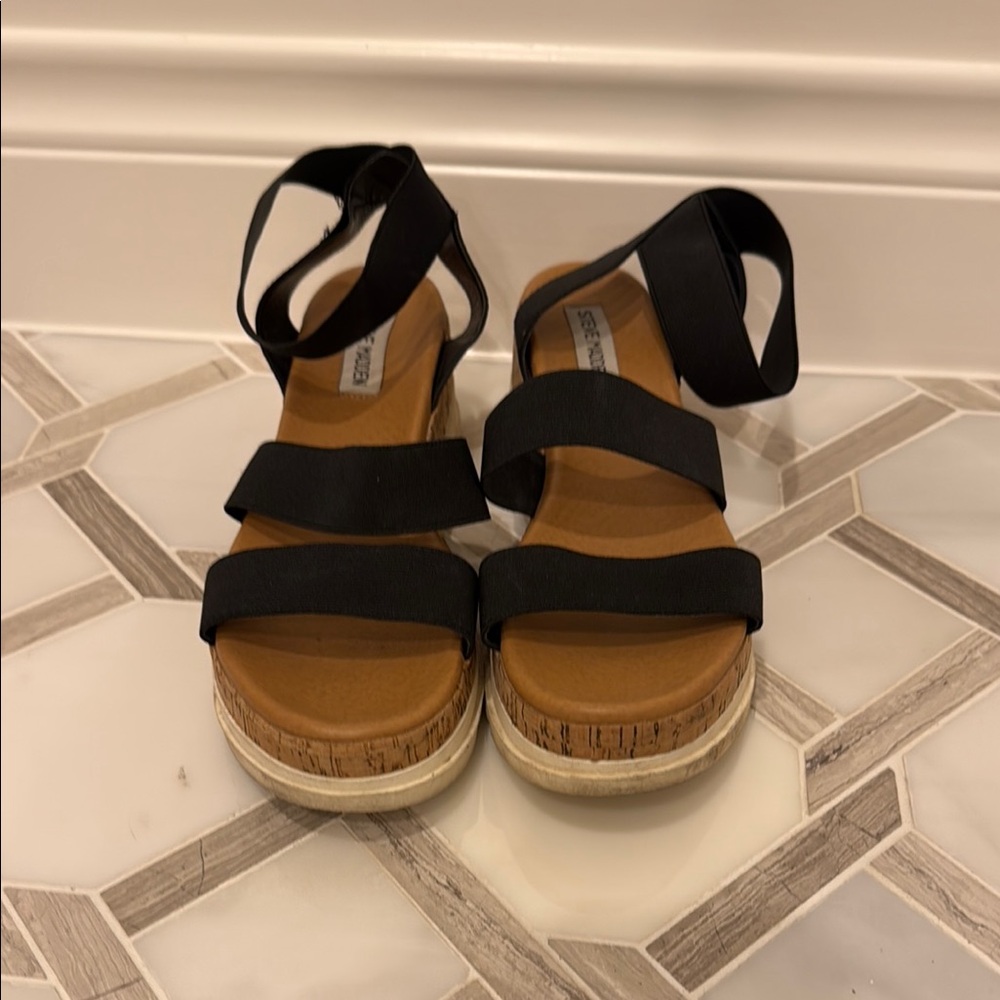 Steve Madden Black Sandals with Cork Footbed